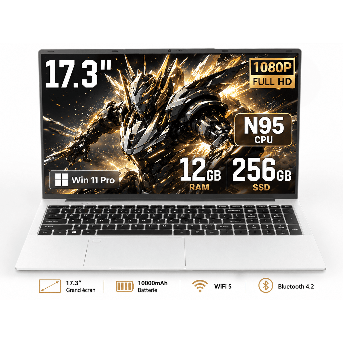 17.3" Laptop Computer, Intel N95, 12GB RAM, 256GB SSD, 10000mAh Battery, Large Screen Notebook for Student, Business & Home Use