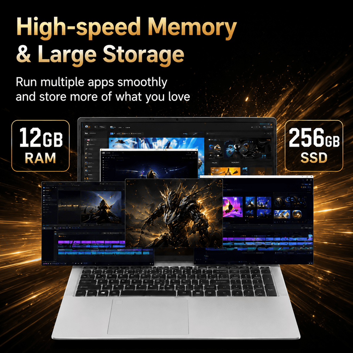 17.3" Laptop Computer, Intel N95, 12GB RAM, 256GB SSD, 10000mAh Battery, Large Screen Notebook for Student, Business & Home Use