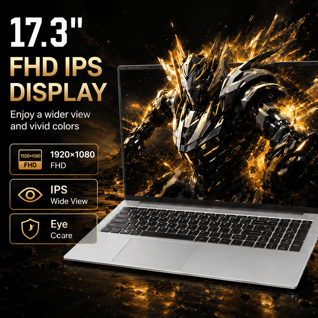 17.3" Laptop Computer, Intel N95, 12GB RAM, 256GB SSD, 10000mAh Battery, Large Screen Notebook for Student, Business & Home Use