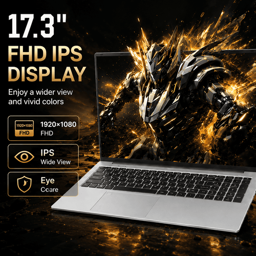 17.3" Laptop Computer, Intel N95, 12GB RAM, 256GB SSD, 10000mAh Battery, Large Screen Notebook for Student, Business & Home Use