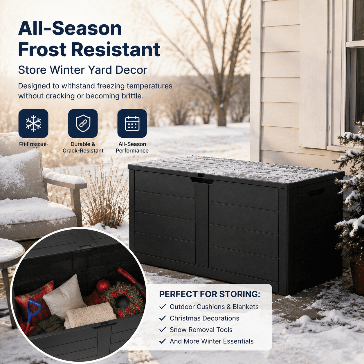 ZEUKMXOO 70 Gallon Deck Box - Waterproof Outdoor Patio Storage Box for Cushions, Pool Gear & Garden Tools, Black