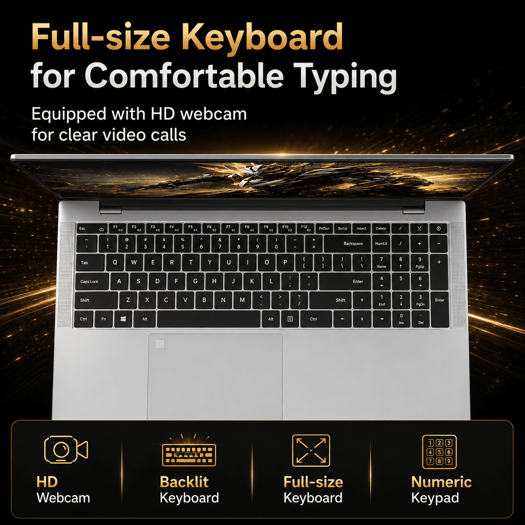 17.3" Laptop Computer, Intel N95, 12GB RAM, 256GB SSD, 10000mAh Battery, Large Screen Notebook for Student, Business & Home Use