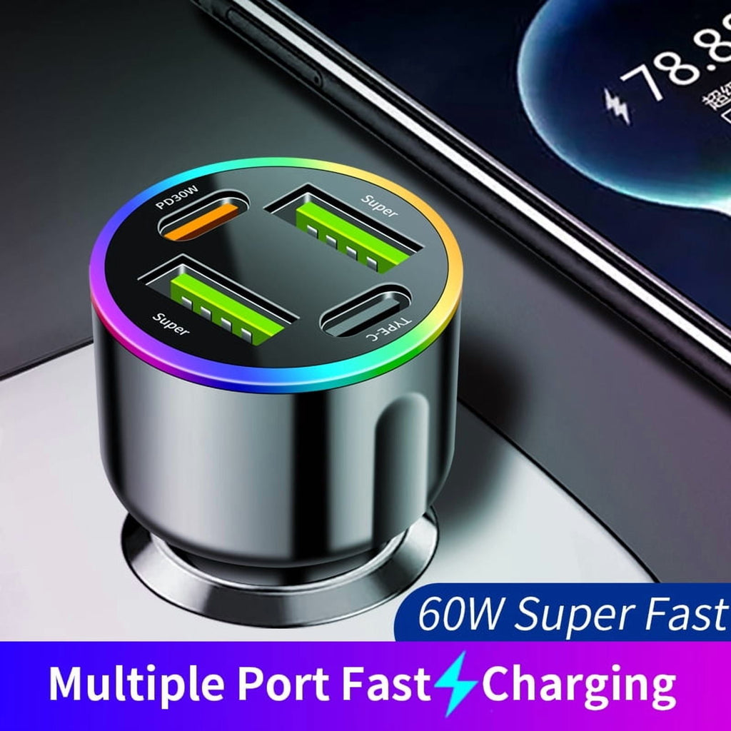 Car Charger Adapter, 4-Port 85W Fast Car Charger USB C, Cigarette Lighter Auto Charger Flush Compatible Samsung, Tablet, iPhone, iPad, LG, Automobile, Car Accessories for Women Men, for Gifts
