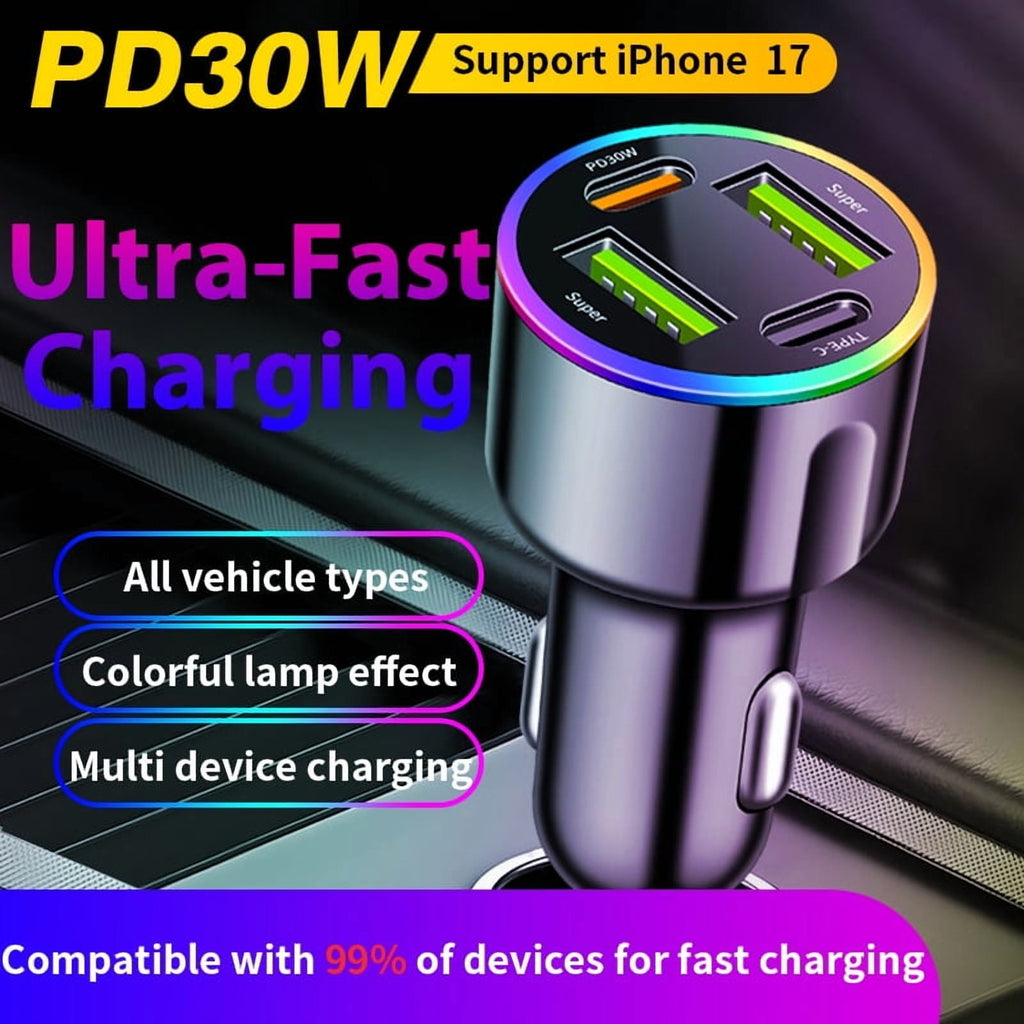 Car Charger Adapter, 4-Port 85W Fast Car Charger USB C, Cigarette Lighter Auto Charger Flush Compatible Samsung, Tablet, iPhone, iPad, LG, Automobile, Car Accessories for Women Men, for Gifts
